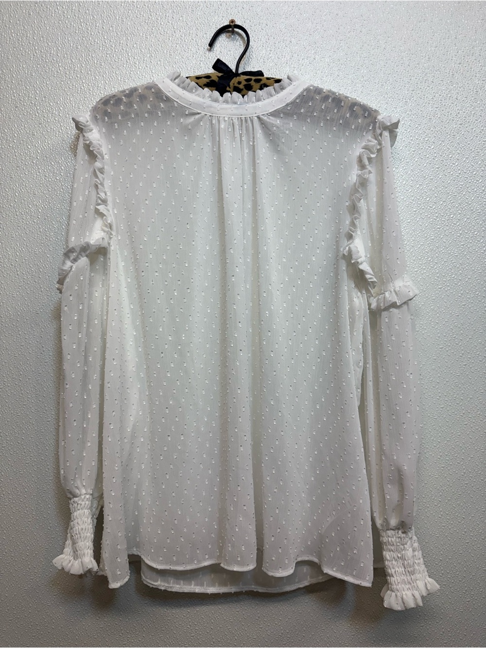 Simply Be White Swiss Dot Ruffle Long-Sleeve Blouse Sz 18 (D-57)